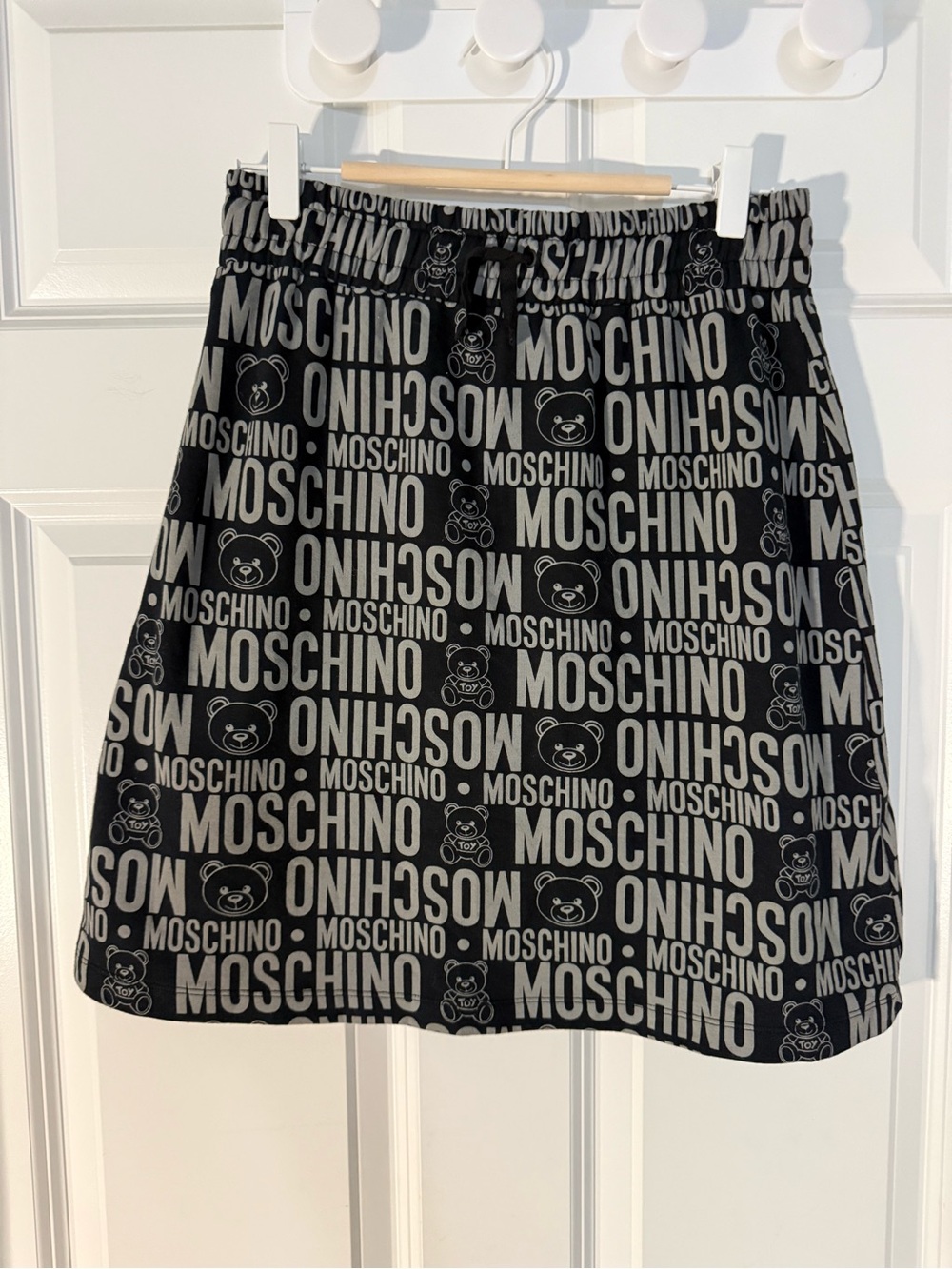 Moschino Black and Ivory Logo Mini Skirt